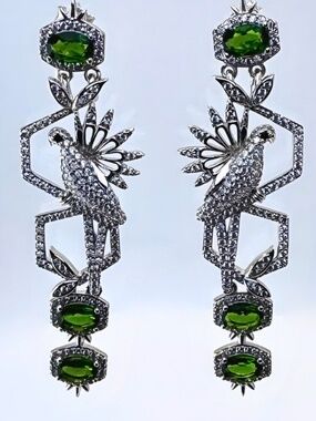 Chrome Diopside Bird Earrings Jewelry Making Supply 925 Silver Dangle